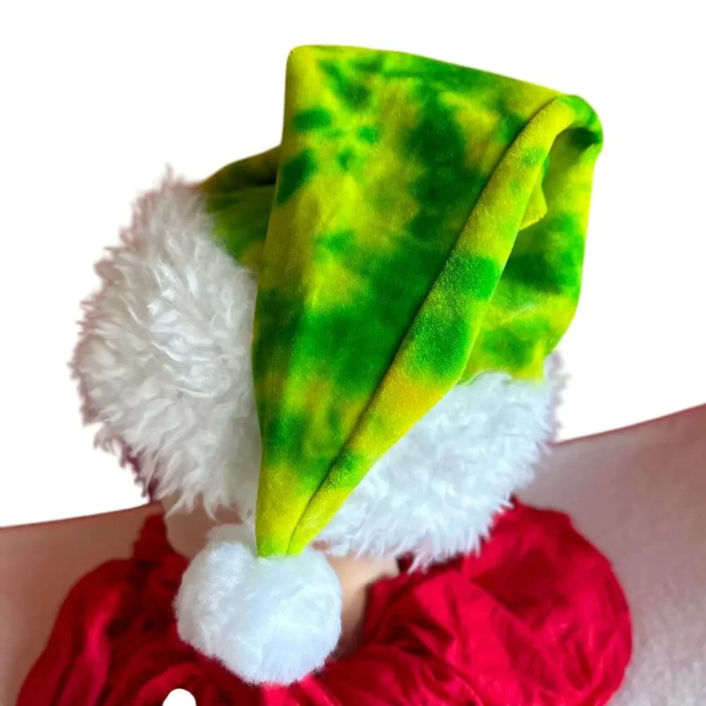 Santa Hat Handcrafted Tie-Dye Christmas Holiday Party Green Grinch Brand New